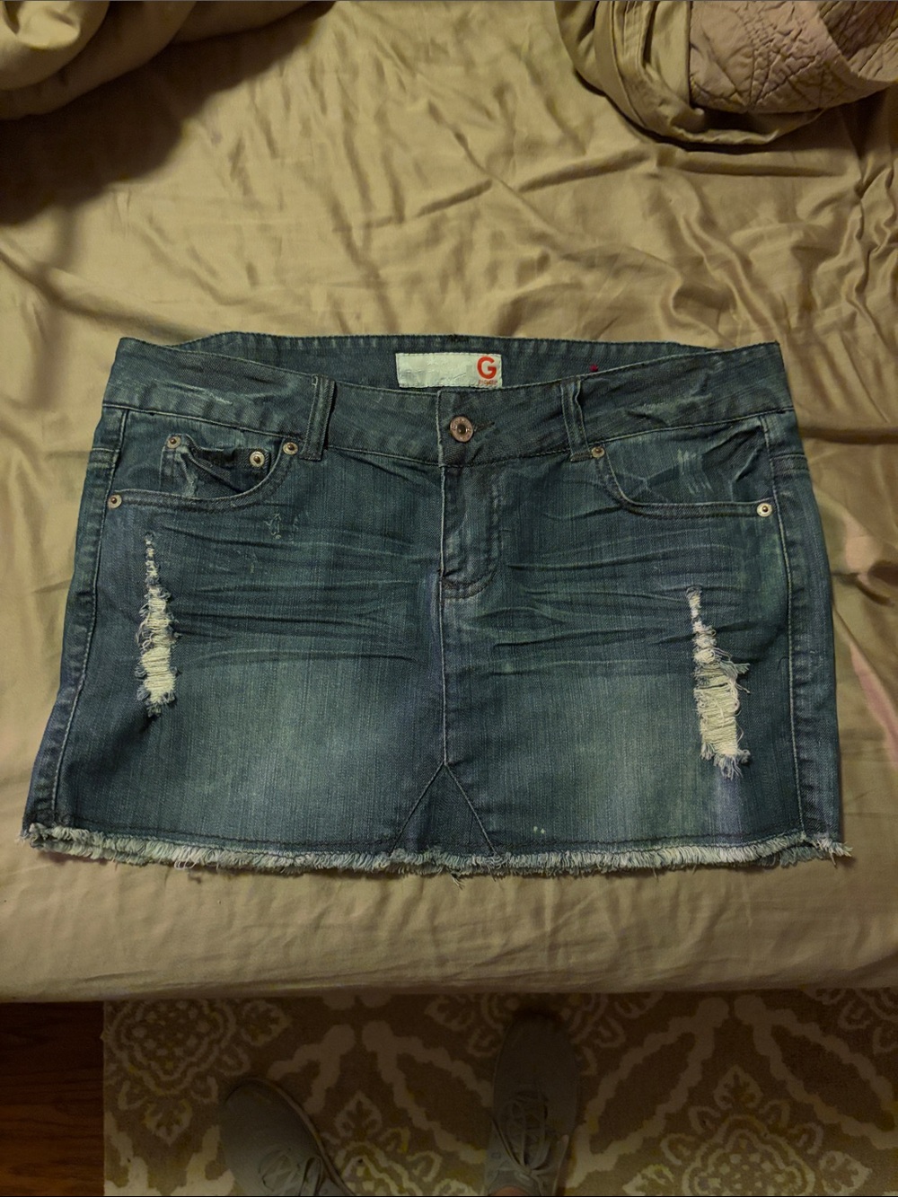 G by Guess Blue Distressed Denim Mini Skirt